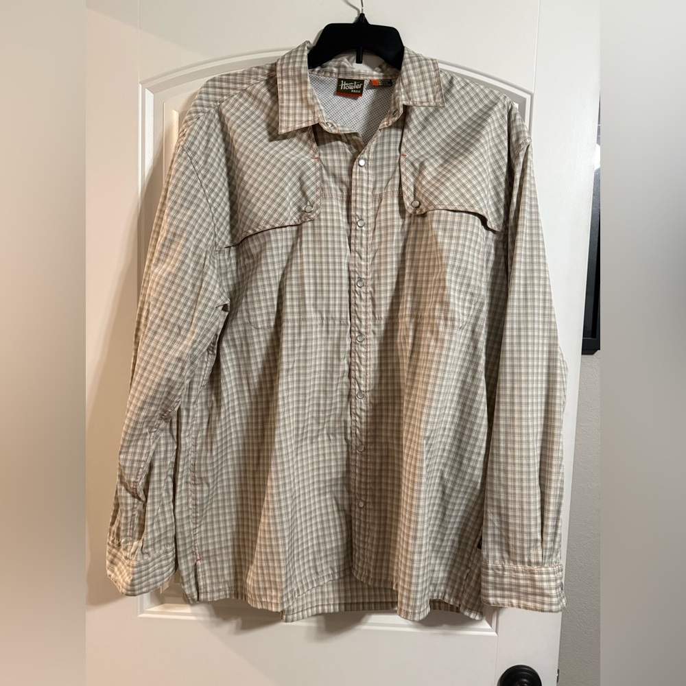 Howler Brothers Tan Checkered Casual Button Down Shirt